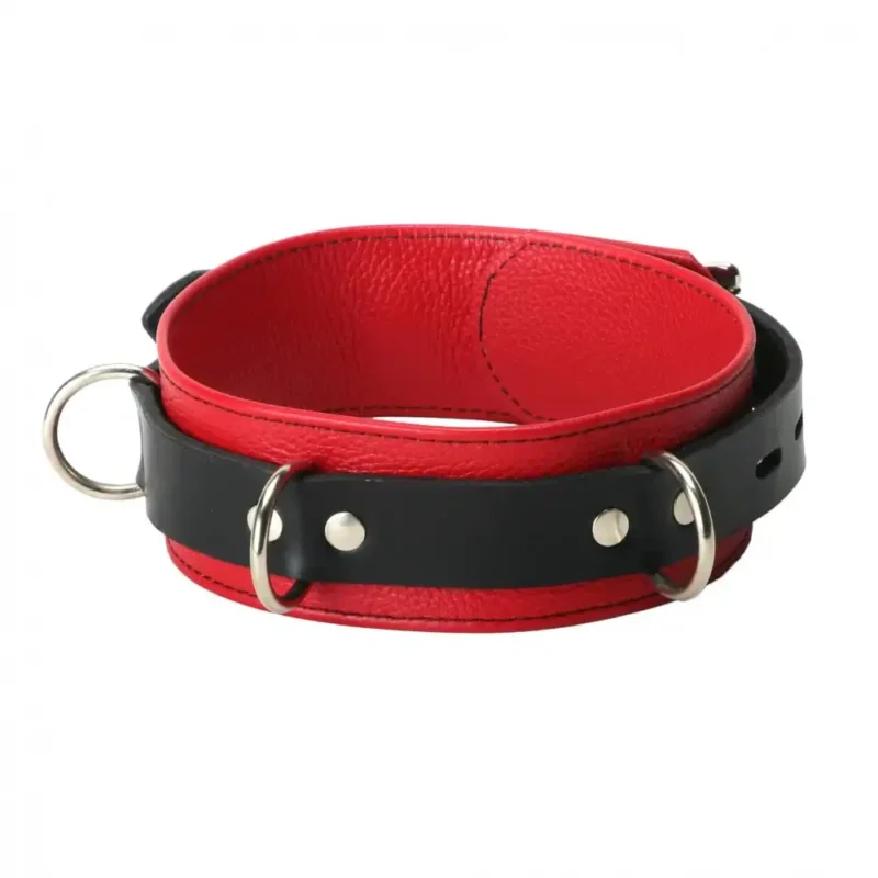 BDSM Halsband Leder  - schwarz/rot